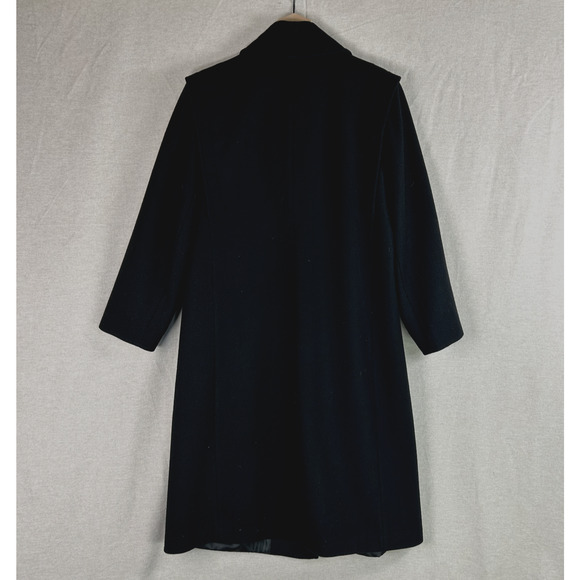 VTG Stephanie Mathews Womens Black 100% Wool Over Coat Size 14 Petite Long Line - Picture 7 of 10